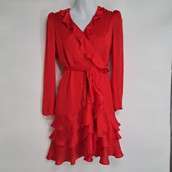Bardot Junior Winona Ruffled‎ Red Wrap Dress Size Large 12-14 - Picture 1 of 8